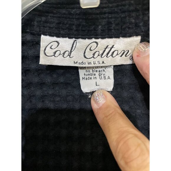 Cold Cotton Black Waffle Knit Button-Up Cardigan With Front Pockets Womens L - Picture 5 of 9